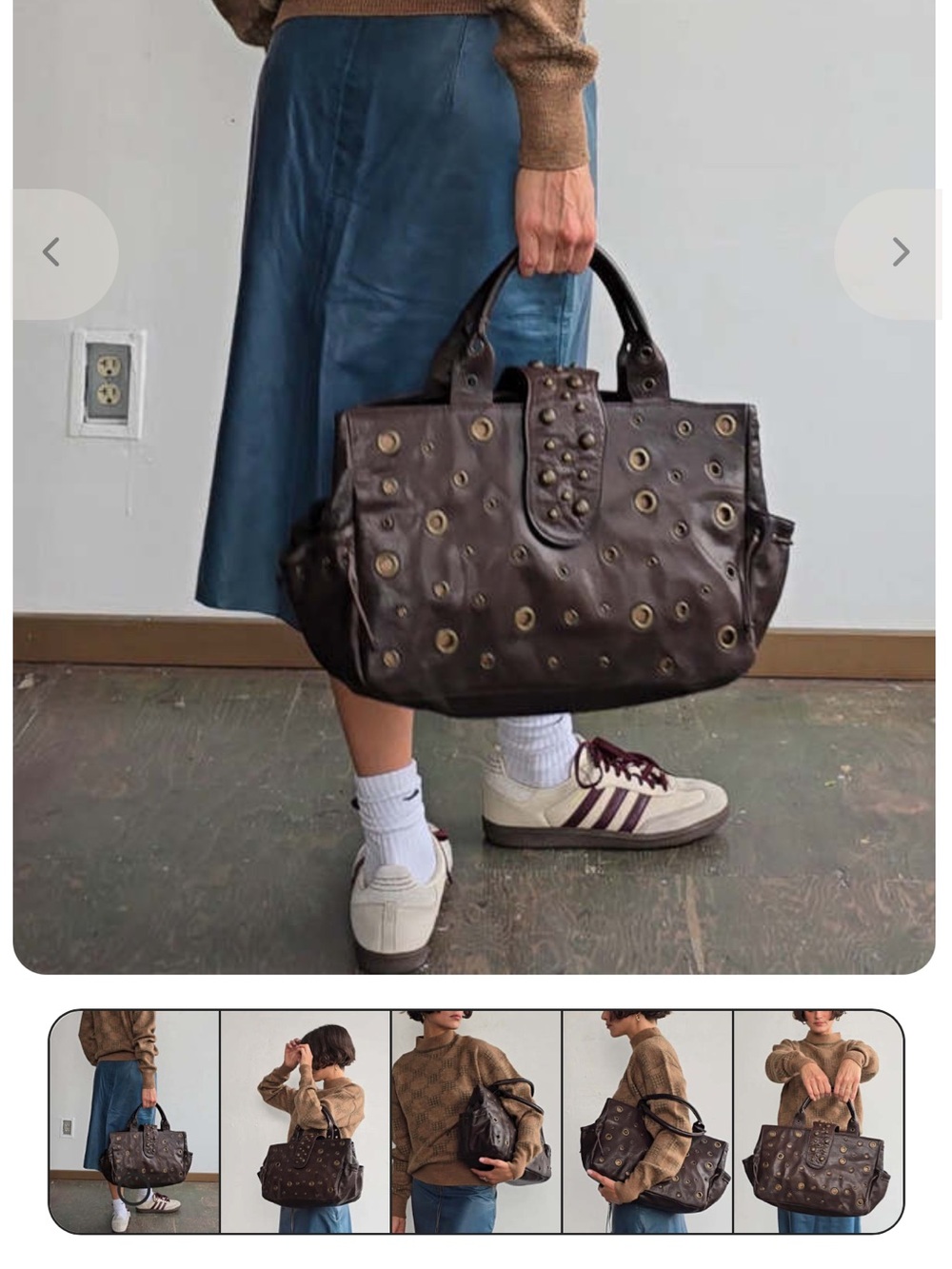 Carlos Falchi Brown Leather Studded Tote